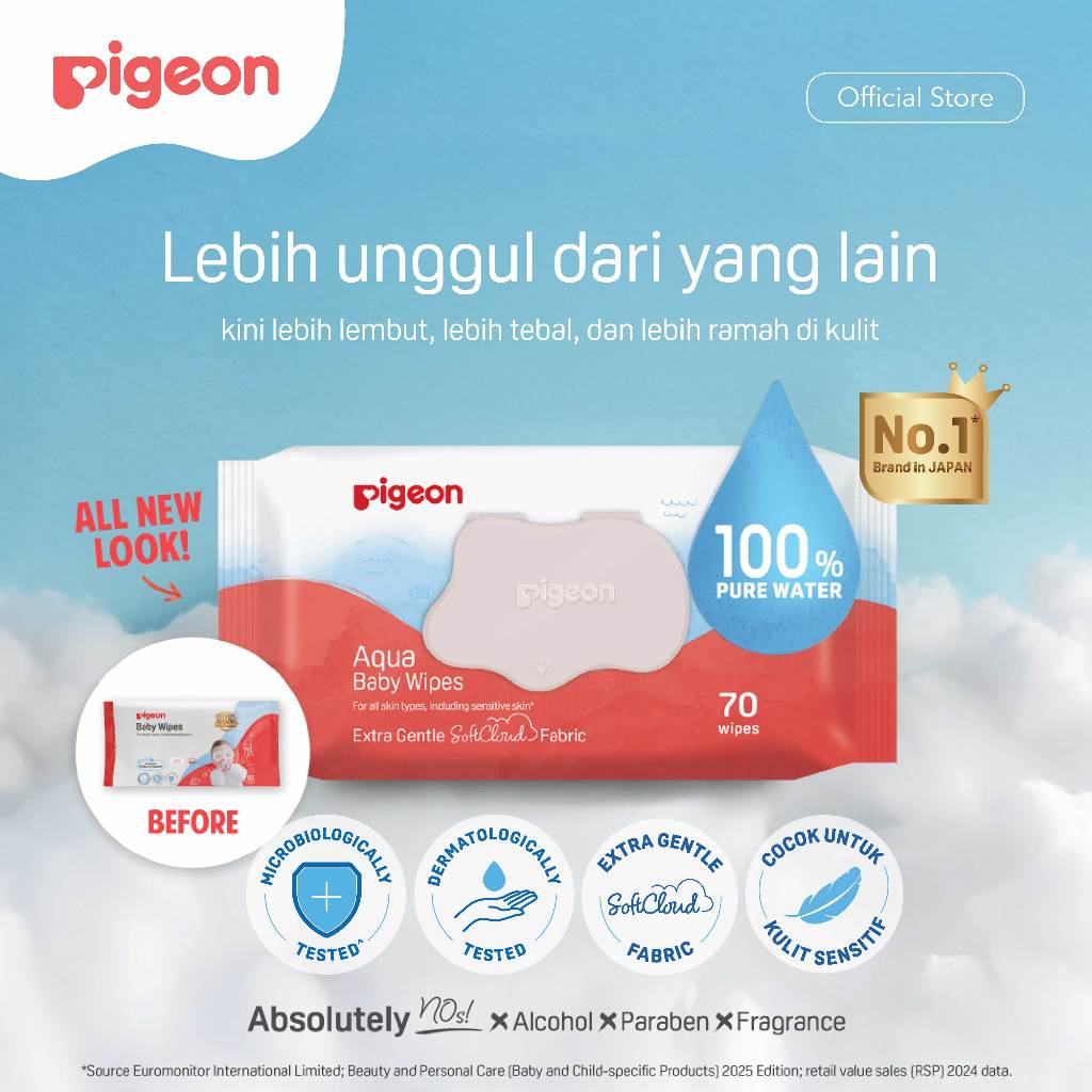 Pigeon Baby Wipes Pure Water Tisu Basah Bayi Lembut Fragrance Free 1 Pack Foto 5