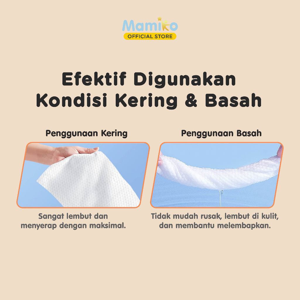 Mamiko Facial Care Towel Tisu Kering Bayi 60 Lembar Sisi 3D & Polos Tebal Foto 4