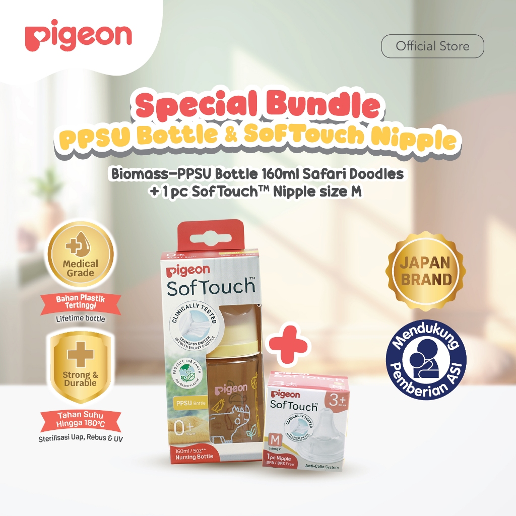 Pigeon Biomass-PPSU Wide Neck Botol Susu Bayi 160ml dengan SofTouch Nipple Size M Anti Foto 3