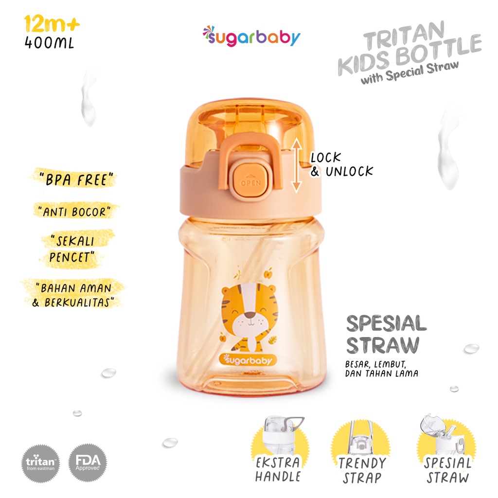 Sugar Baby Tritan Kid Bottle Special Straw Botol Minum Anak 400 ml Anti Bocor Foto 6