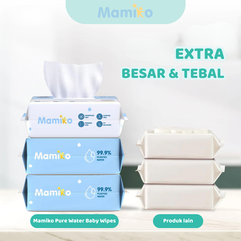 Mamiko Wet Tissue Baby Wipes Pure Water 10s Bundle 70 Pack Hipoalergenik Foto 3