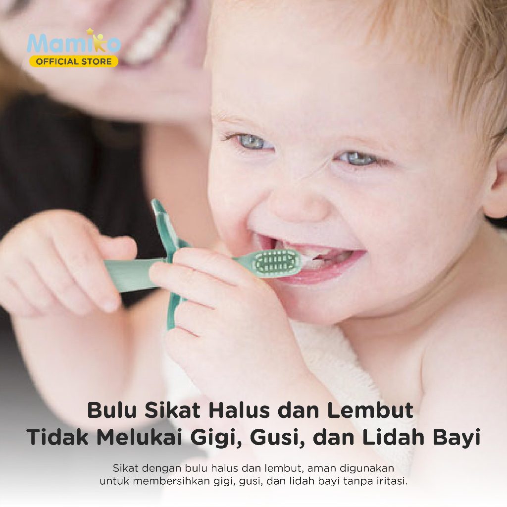 Mamiko Sikat Gigi dan Lidah Bayi 1-3 Tahun Silikon Food Grade Dual Sisi Training Foto 4