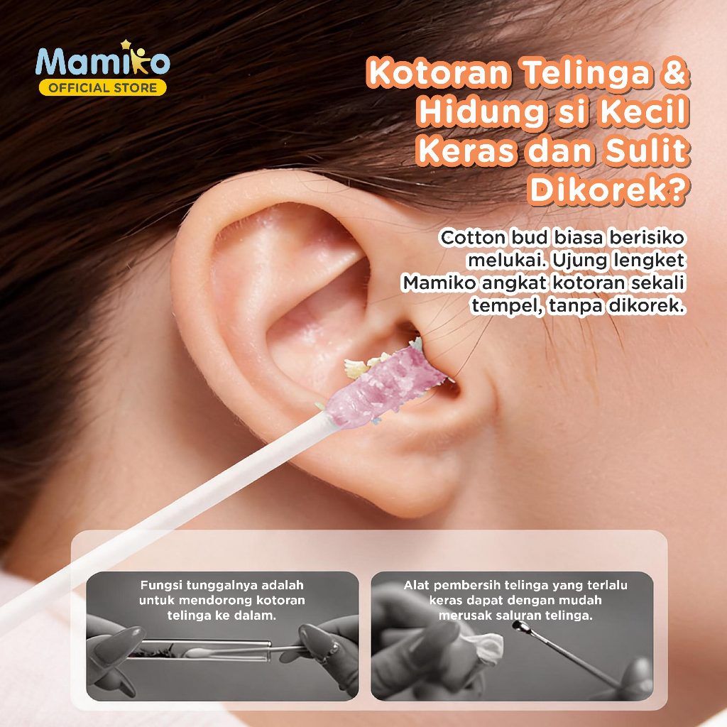 Mamiko Baby Cotton Buds 2in1 Spiral Head & Sticky Tip - Cotton Bud Bayi Foto 2