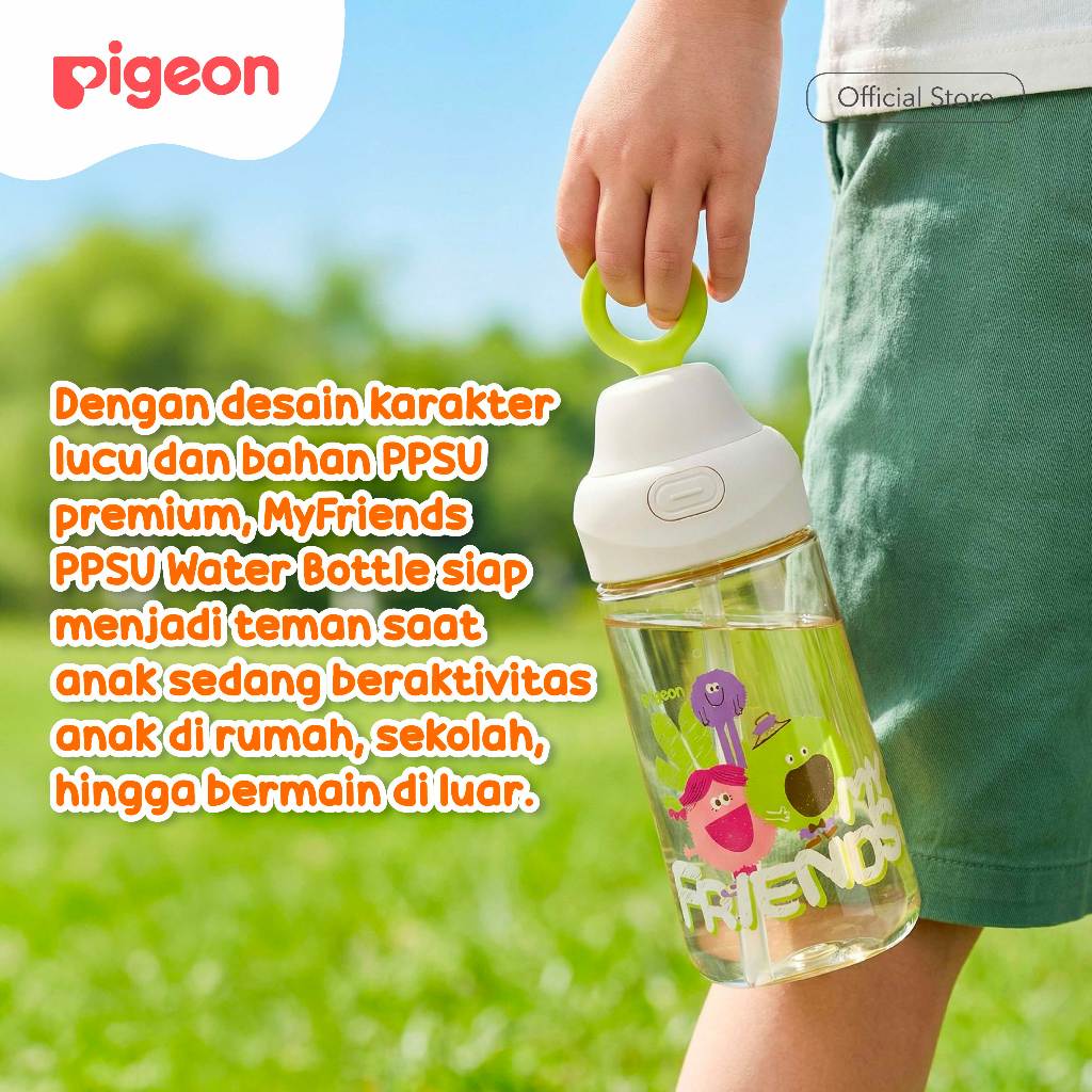 Botol Minum Anak Pigeon My Friends PPSU 500ml dengan Sedotan dan Dual Spout Anti Foto 3
