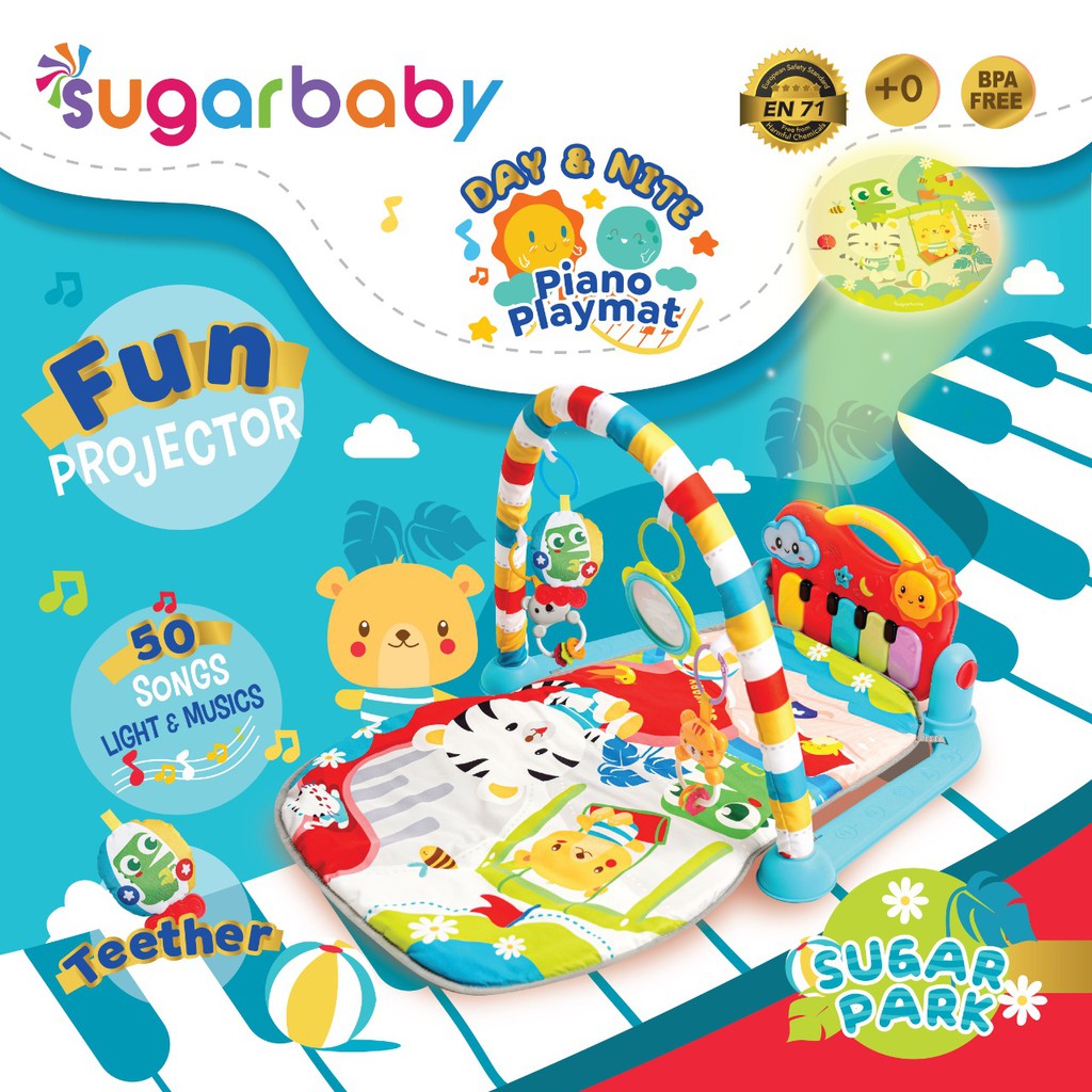 SUGARBABY Day & Nite Piano Playmat Mainan Bayi 4 Tahap dengan Fun Projector & Foto 5