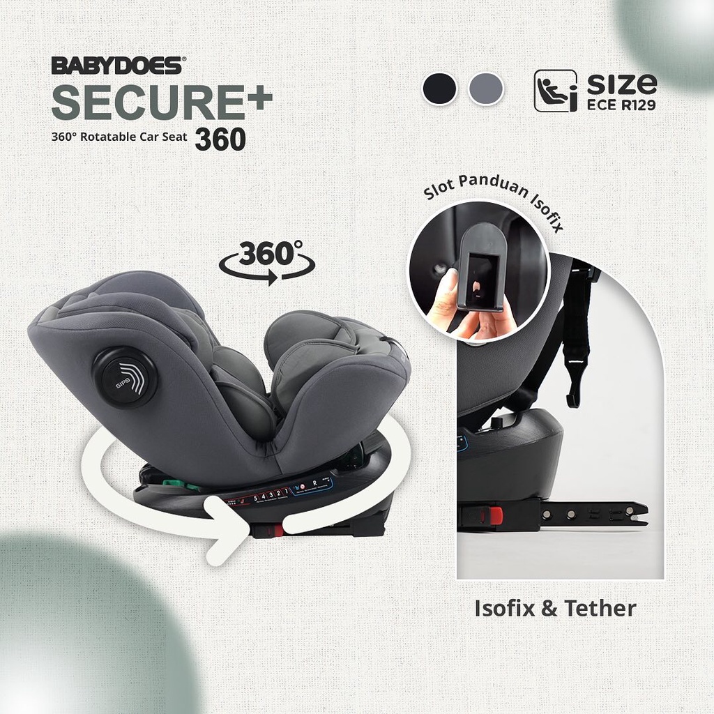 Car Seat Bayi Babydoes Secure+ 360 Isofix Tether Sistem Perlindungan Samping Foto 3