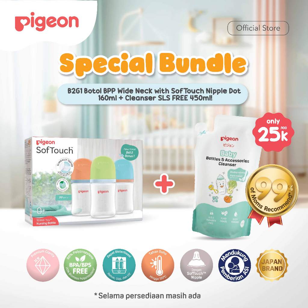 Pigeon Botol Susu Bayi BPP Wide Neck Triple Pack dengan SofTouch Nipple SS & Foto 7