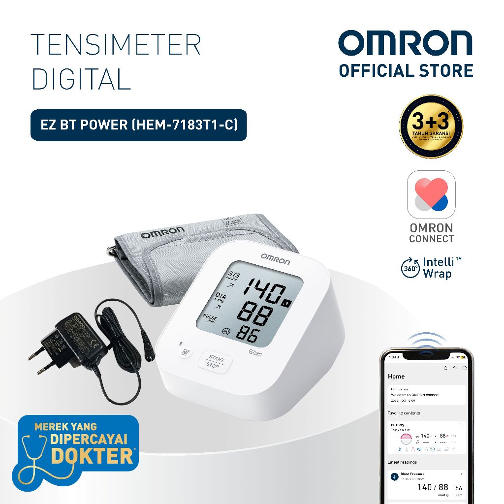Omron Tensimeter Digital HEM-7155T Blood Pressure Monitor Lengan Atas Bluetooth IntelliWrap Foto 7
