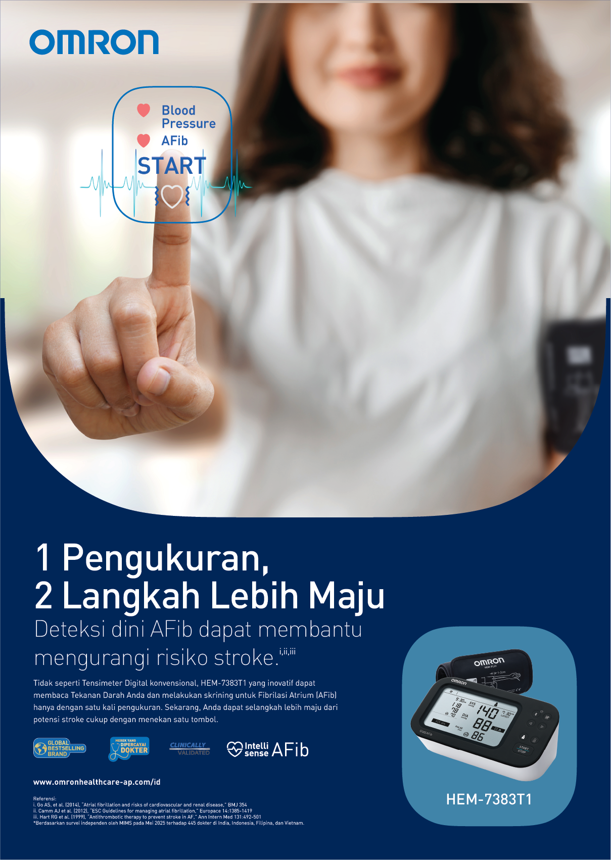 Omron Tensimeter Digital HEM-7383T1 Automatic Blood Pressure Monitor dengan Deteksi AFib Foto 5