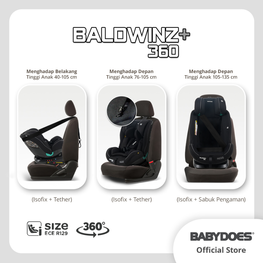 Babydoes Car Seat Baldwinz+ 360 Isofix Tether Kursi Mobil Anak Newborn Foto 4