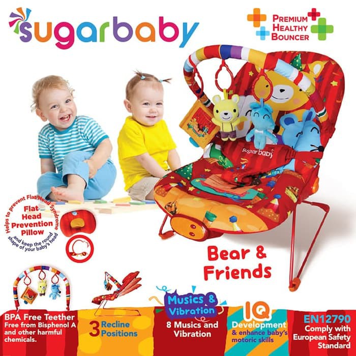 Sugar Baby Premium Healthy Bouncer Bayi 3in1 3 Recline Bear & Friends dengan Musik Foto 2