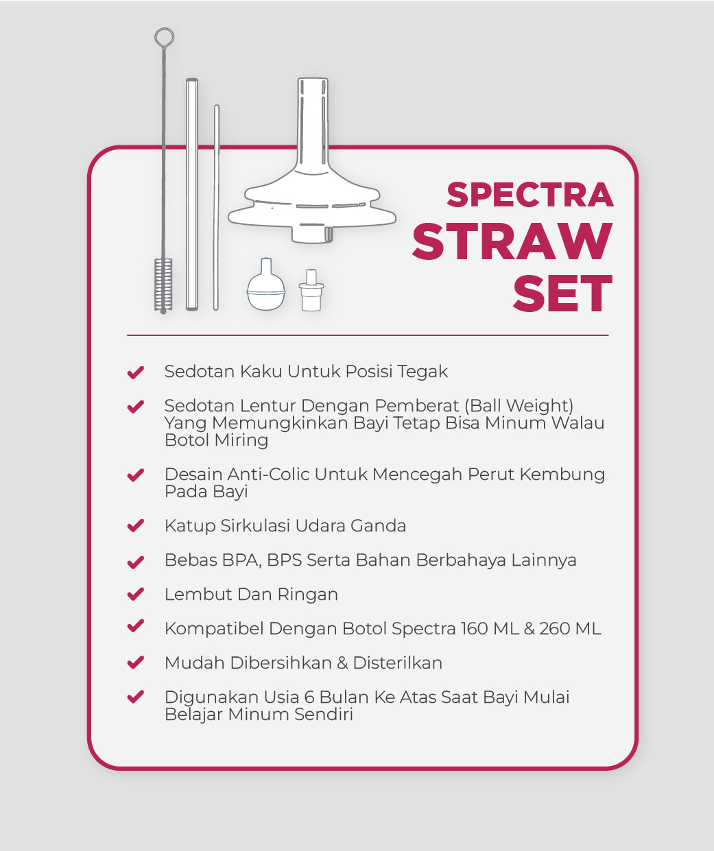 Sedotan Spectra Weighted Straw Set untuk Botol Susu Bayi 0-3 Bulan Foto 8