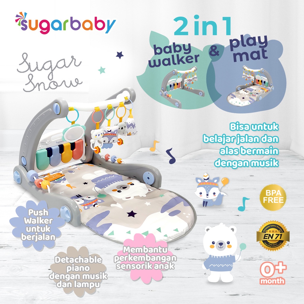 SUGAR BABY Play With Me 2in1 Baby Walker & Playmat Push Walker Piano Detachable Foto 6