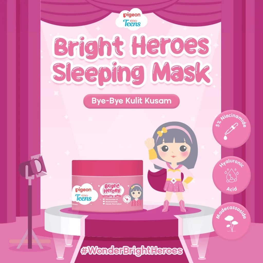 Pigeon Teens Bright Heroes Sleeping Mask 30ml Skincare Remaja Niacinamide 5%