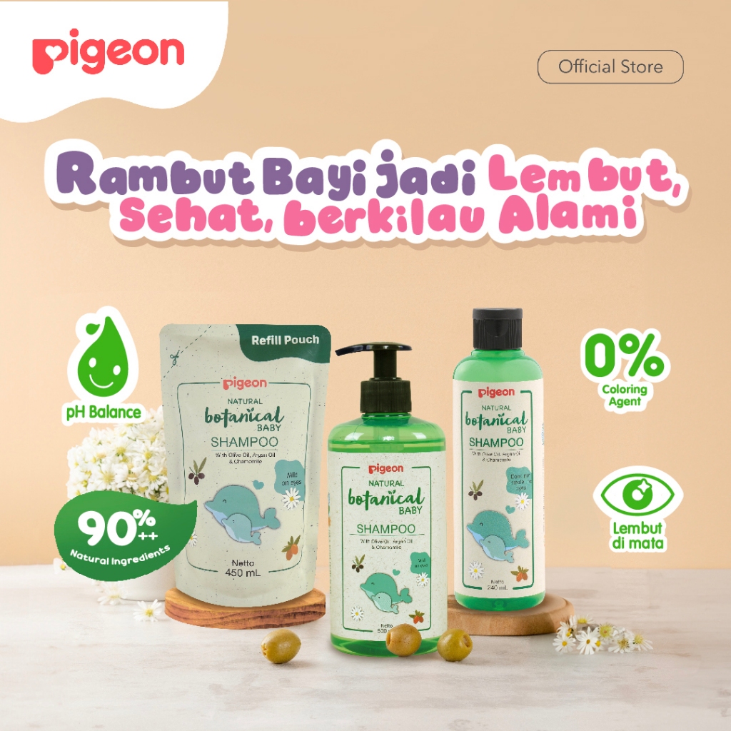 PIGEON Botanical Baby Shampoo 240ml dengan Olive Oil dan Chamomile untuk Kulit Sensitif