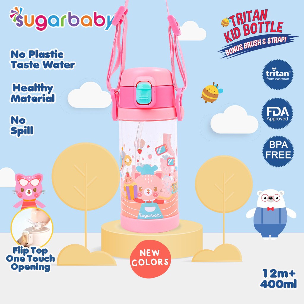 Botol Minum Anak Sugar Baby TRITAN 400 ml Anti Bocor dengan Sedotan Silicone Foto 5