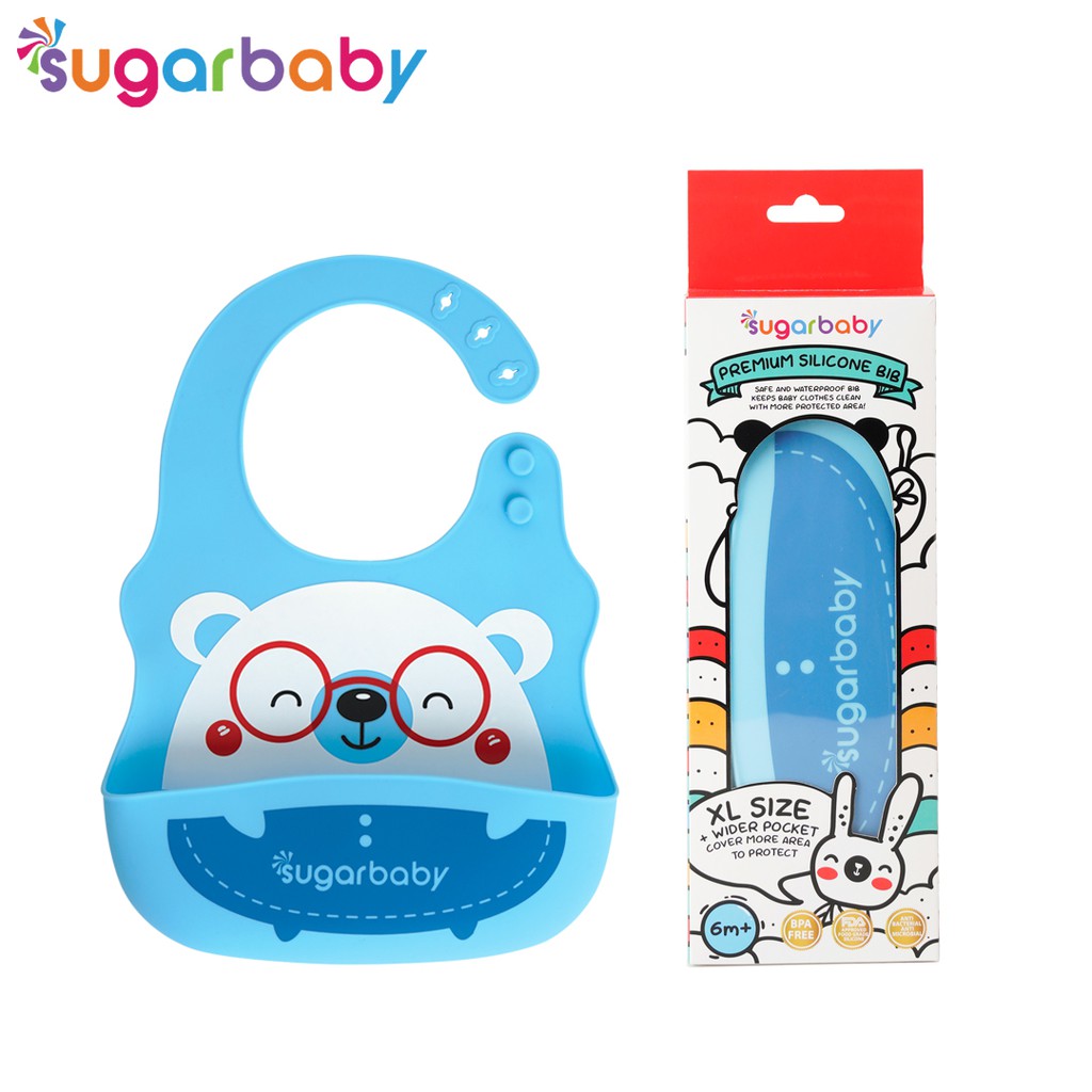 Celemek Bayi Sugar Baby Premium Silicone BIB XL Size Blue Coco Bear 02 Food