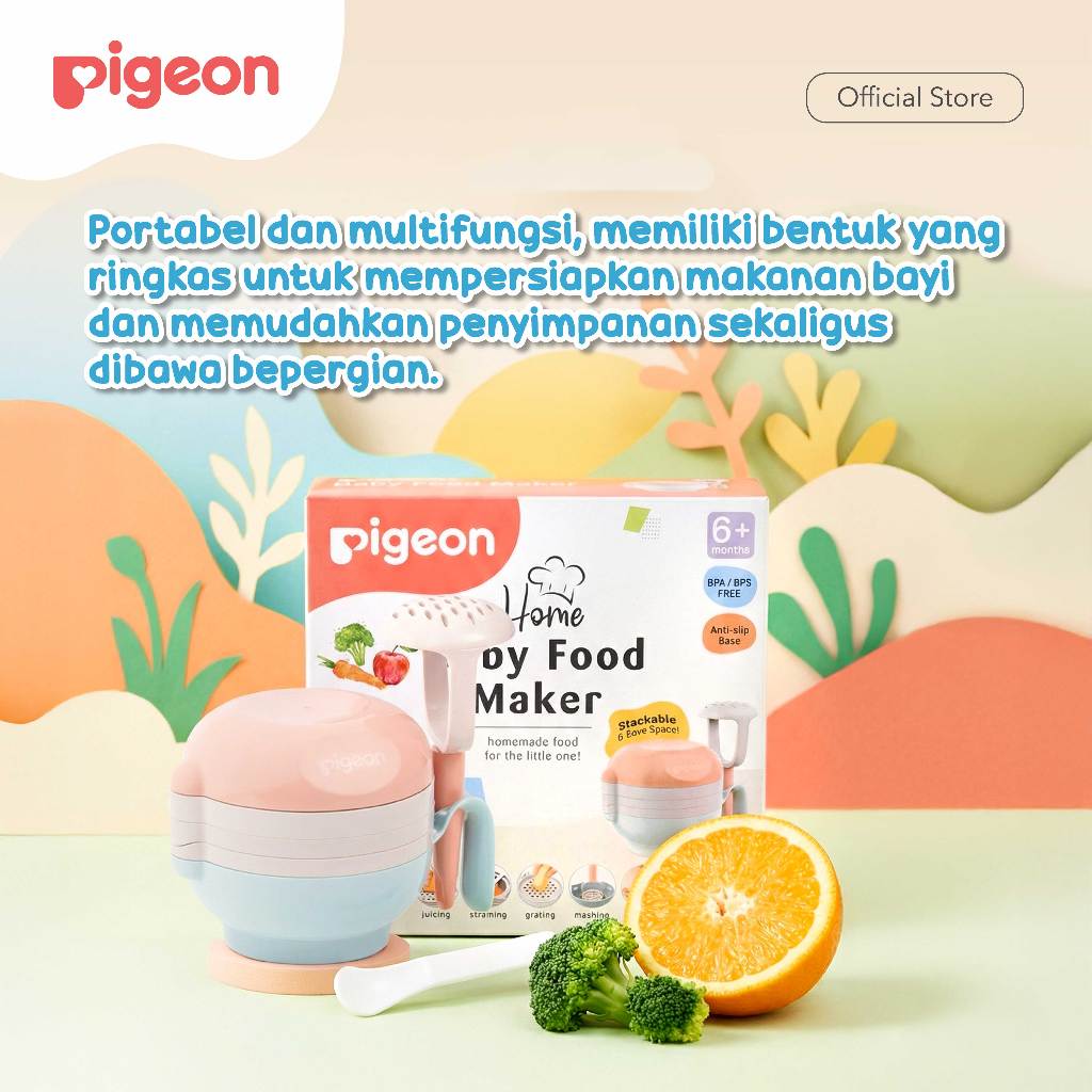 PIGEON Home Baby Food Maker 6 in 1 Multifungsi Alat MPASI Manual Anti Slip Foto 3