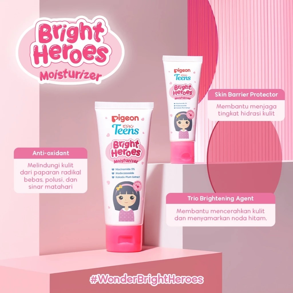Pigeon Teens Bright Heroes Moisturizer 50ml Pelembab Wajah Remaja Niacinamide 5% Foto 3