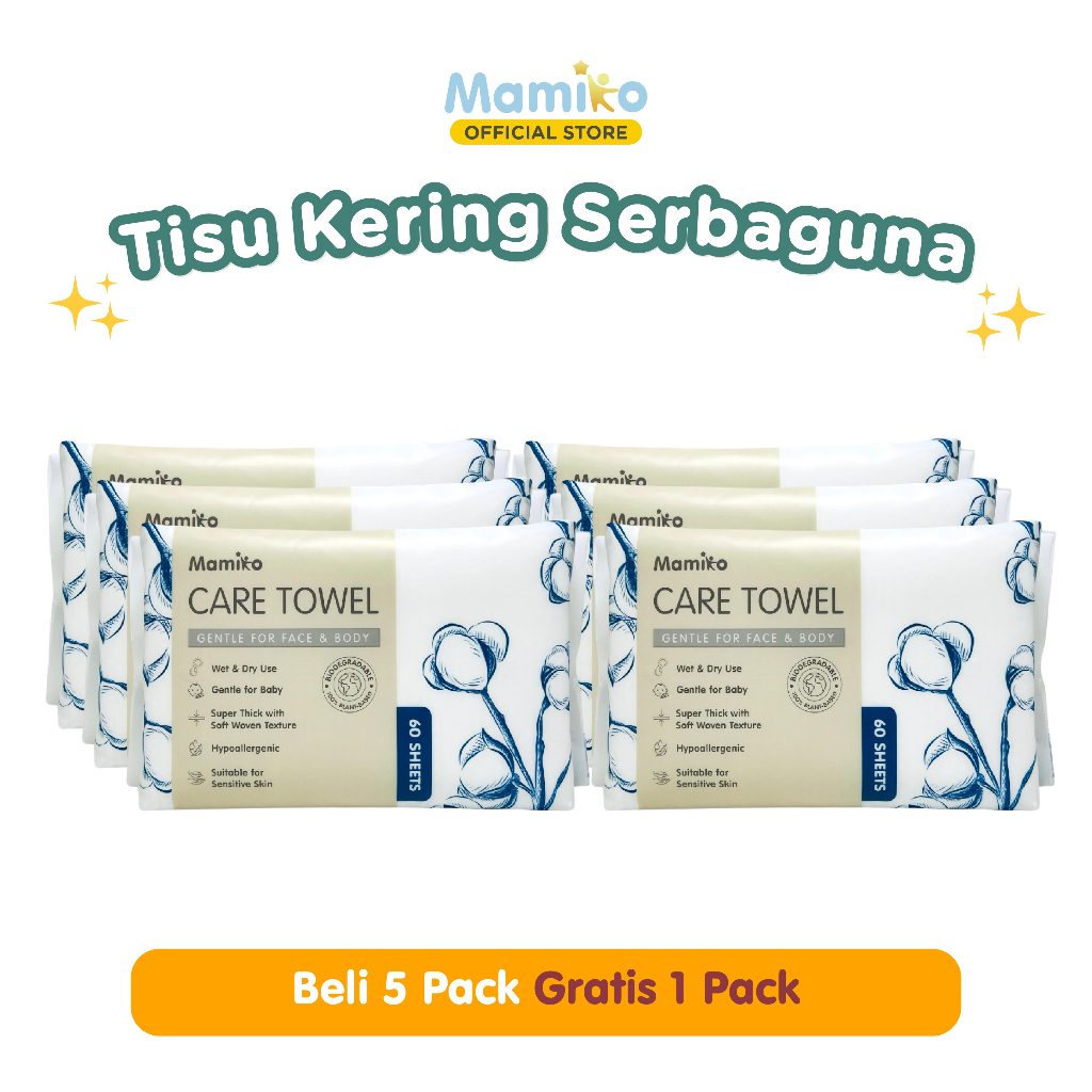 Mamiko Facial Care Towel Tisu Kering Tebal 60 Lembar AB Sisi 3D untuk Bayi Foto 7