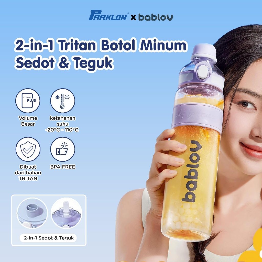 Botol Minum Bablov 2-in-1 Tritan Sedotan & Teguk 1000ml Anti Bocor