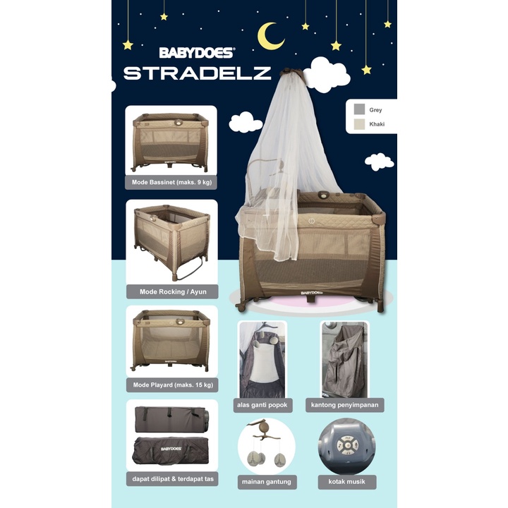 Babydoes Stradelz Baby Box Multifungsi dengan Diaper Changer Rocking Playard Kelambu Foto 6