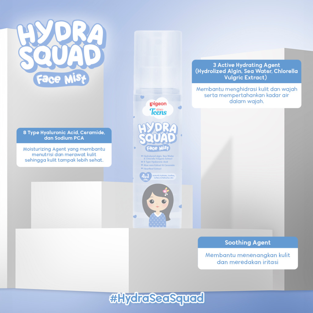 Pigeon Teens Hydra Squad Face Mist 50ml Skincare Remaja Ekstra Melembapkan Hyaluronic Acid Foto 3
