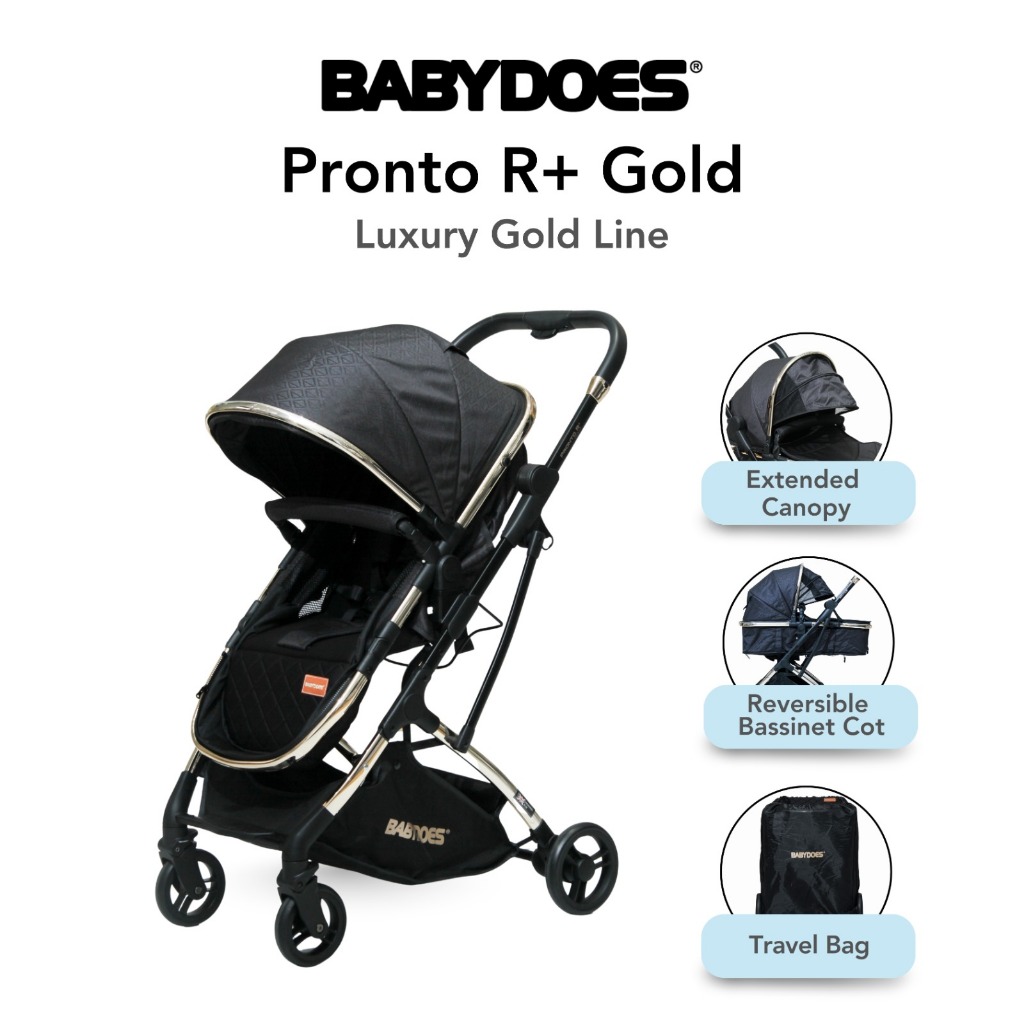 Stroller Bayi Babydoes Pronto R+ Gold Reversible Seat Bassinet Mode Newborn