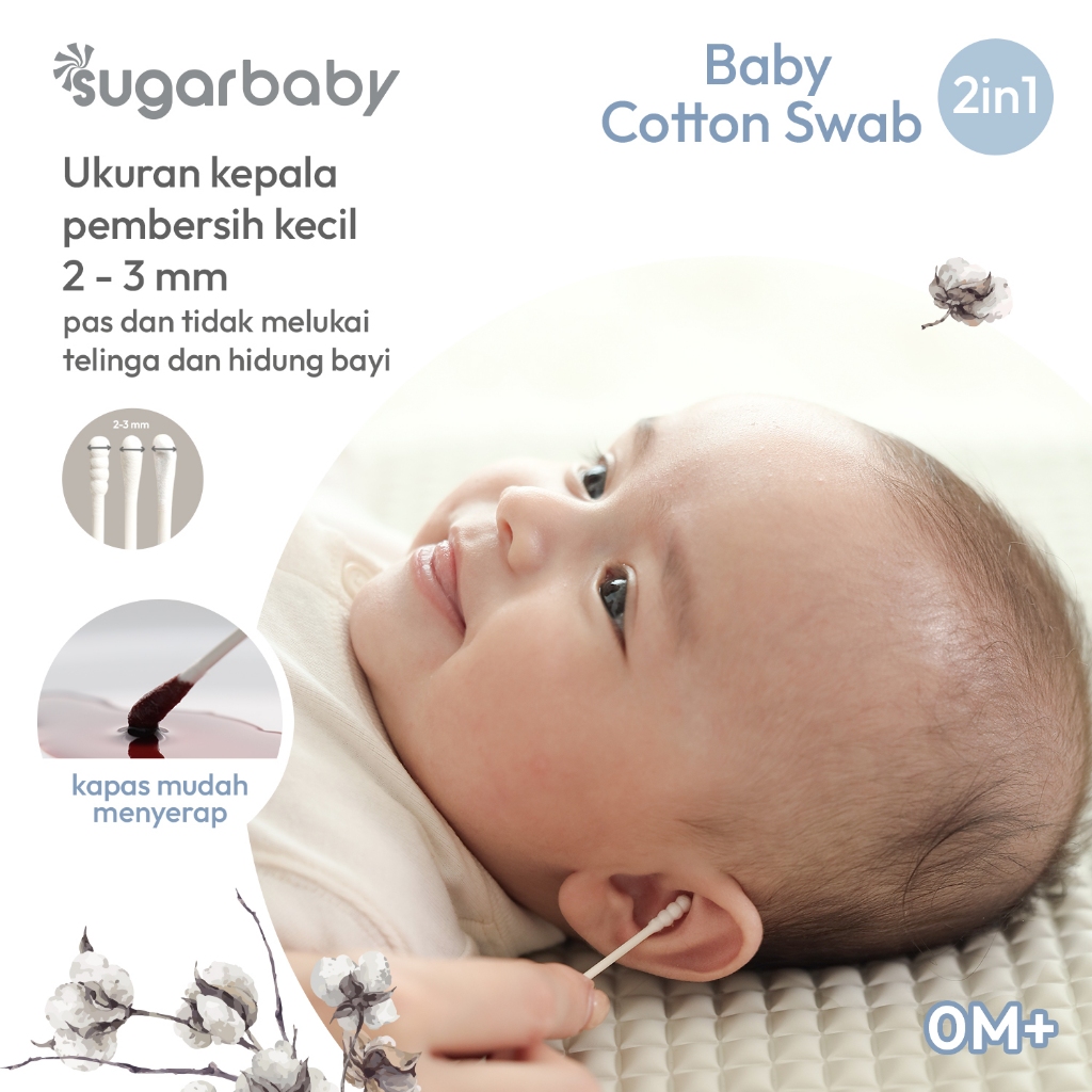 Sugarbaby Cotton Swab 2in1 Baby Cotton Bud 100% Kapas Alami 3 Varian Head Foto 4