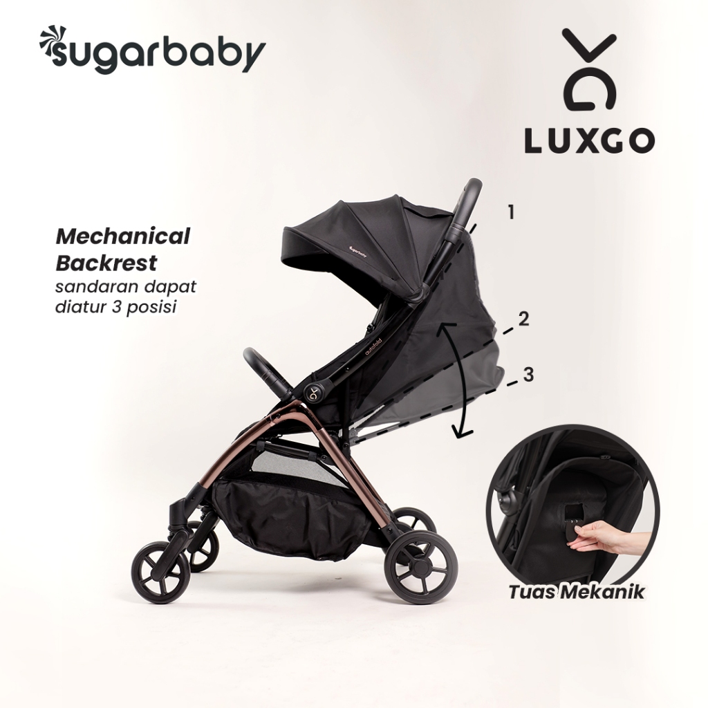 Stroller Bayi Sugarbaby LuxGo Auto Fold Single-Handedly Ringan 7.8kg Cabin Size BPA Free Foto 4