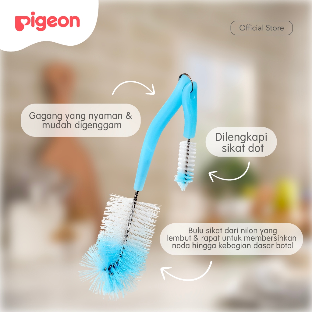 Sikat Pembersih Botol Dot 2in1 Pigeon Nylon Soft Bristle Rotating Handle Foto 3