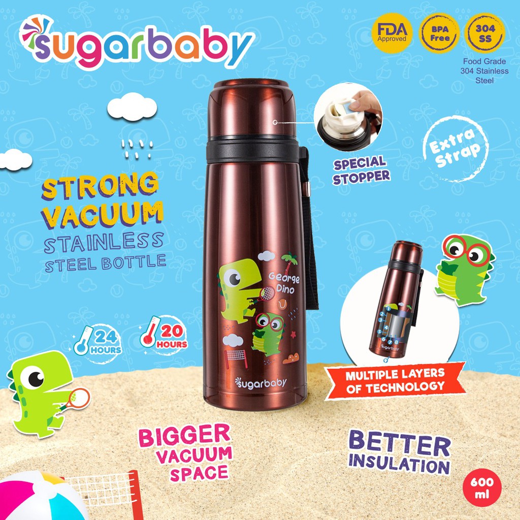 Sugar Baby STRONG Vacuum Stainless Steel Bottle 600ml Dino Insulated Thermos Foto 4