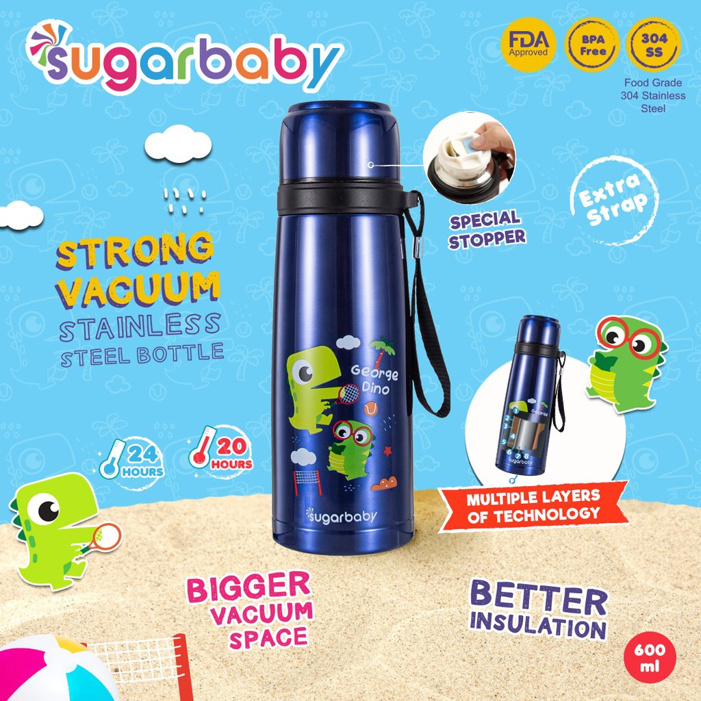 Sugar Baby STRONG Vacuum Stainless Steel Bottle 600ml Dino Insulated Thermos Foto 2