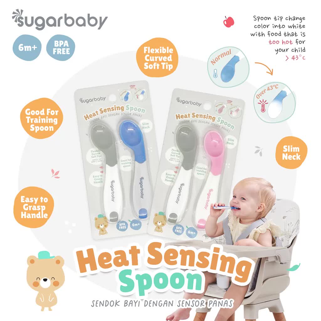 Sugar Baby Sendok Bayi Sensor Panas Food Grade Polypropylene Warna Blue & Pink