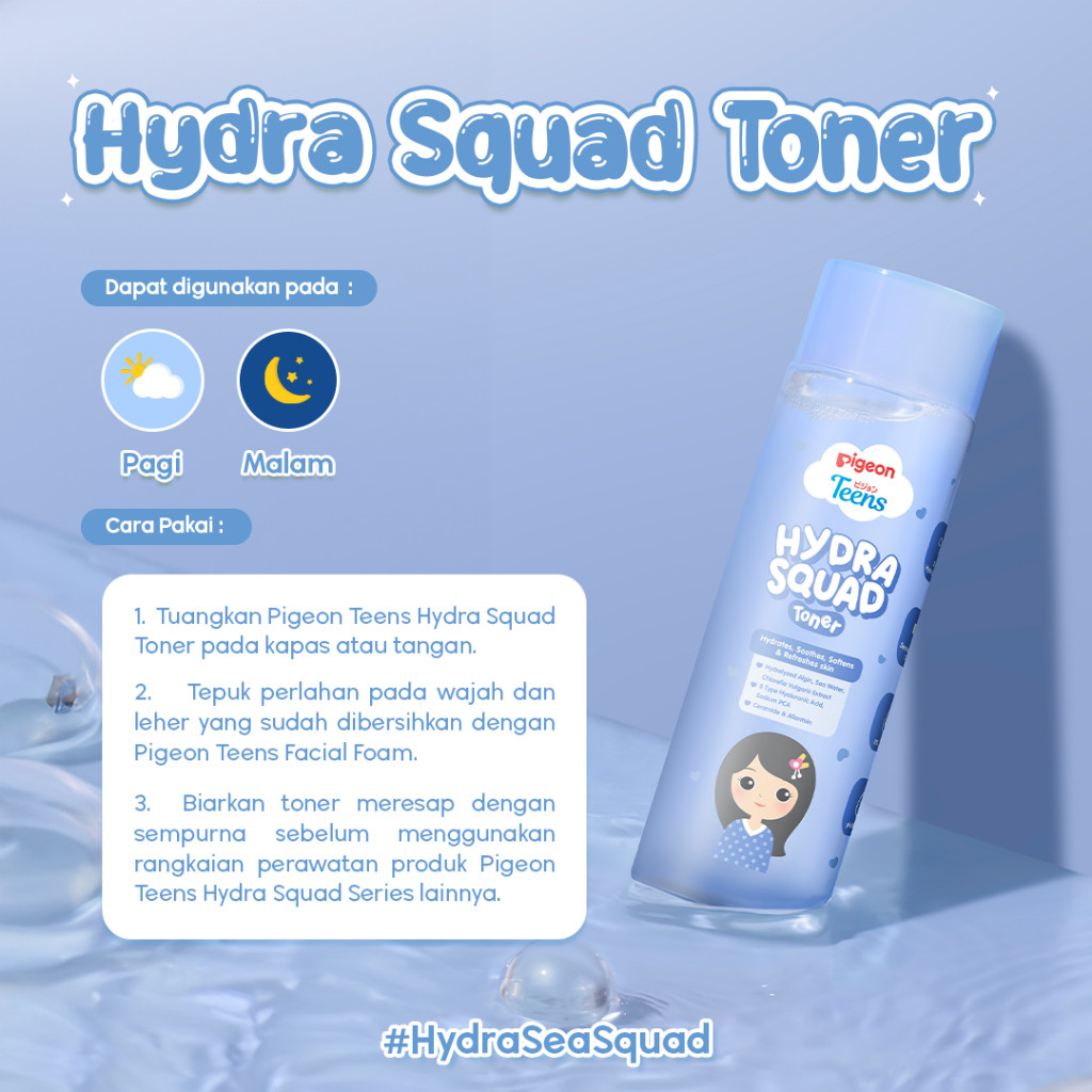 Pigeon Teens Hydra Squad Toner 100ml Skincare Remaja Ekstra Melembapkan Hyaluronic Acid & Ceramide Foto 4