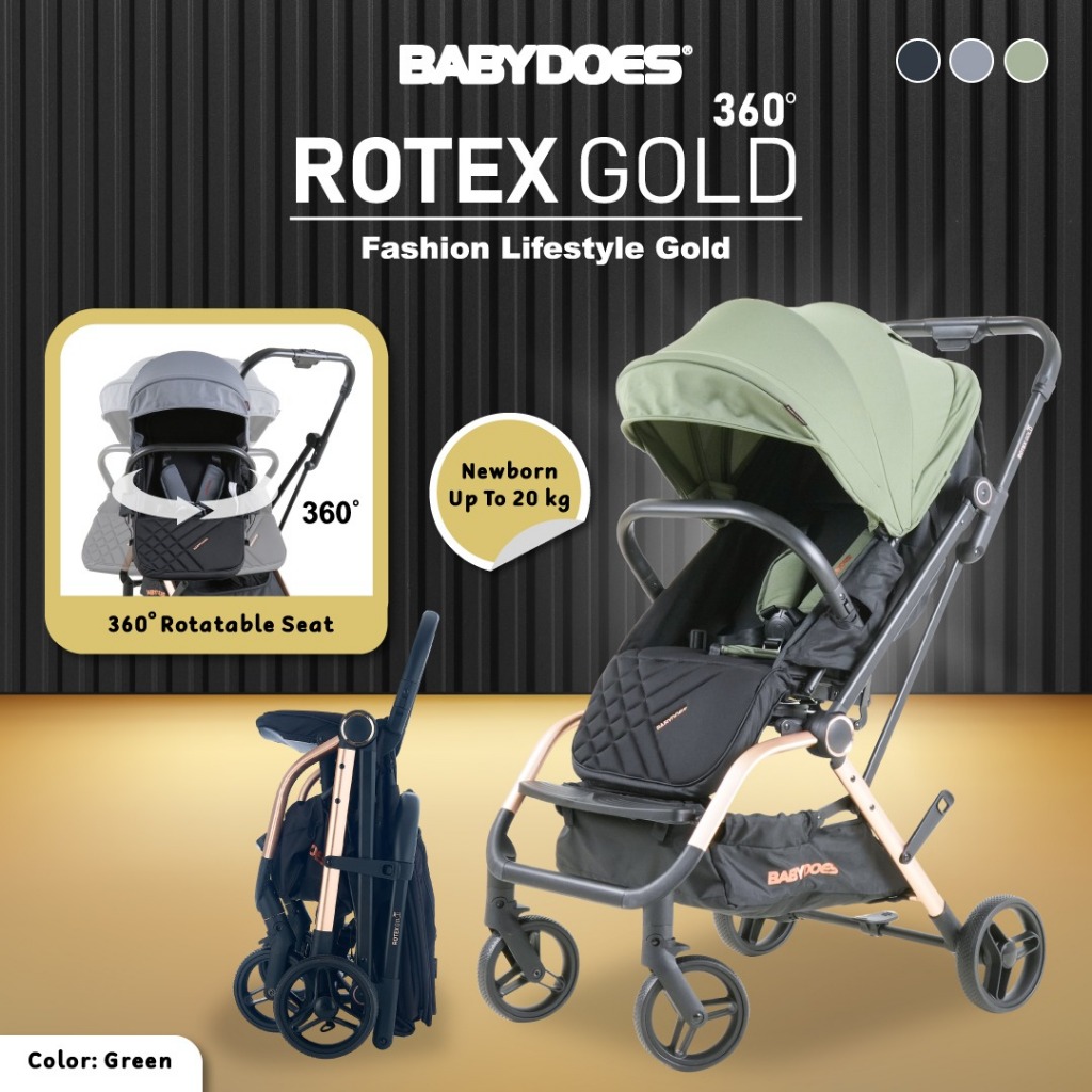 Stroller Bayi Babydoes Rotex Gold 360° Reversible Seat Compact Dilipat Travel Bag Foto 7