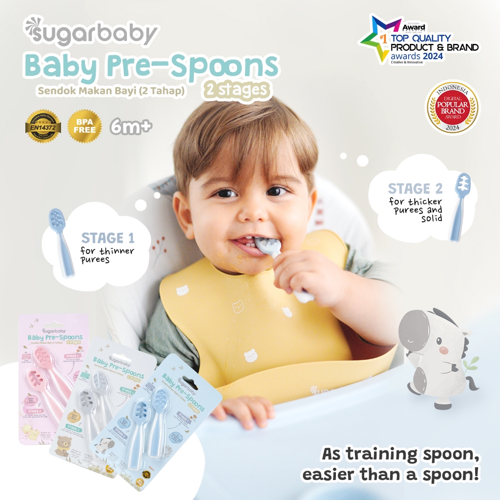 Sendok Belajar Bayi Sugar Baby Pre Spoon 2 Stages BPA Free Training Spoon MPASI Foto 3