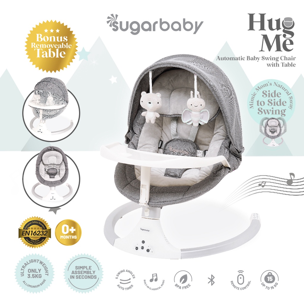 Sugarbaby Hug Me Automatic Baby Swing Chair with Table Ayunan Bayi Otomatis Bluetooth Foto 8