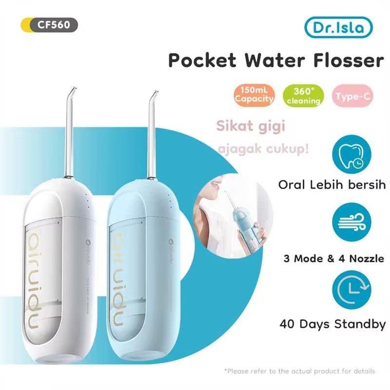 Dr.isla Airuidu CF560 Water Floss Elektrik Portable 150ML 3 Mode 4 Nozel