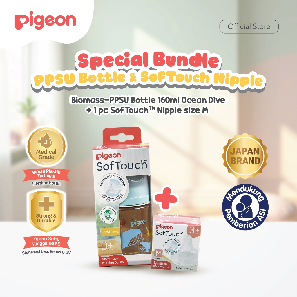 Pigeon Biomass-PPSU Wide Neck Botol Susu Bayi 160ml dengan SofTouch Nipple Size M Anti Foto 5