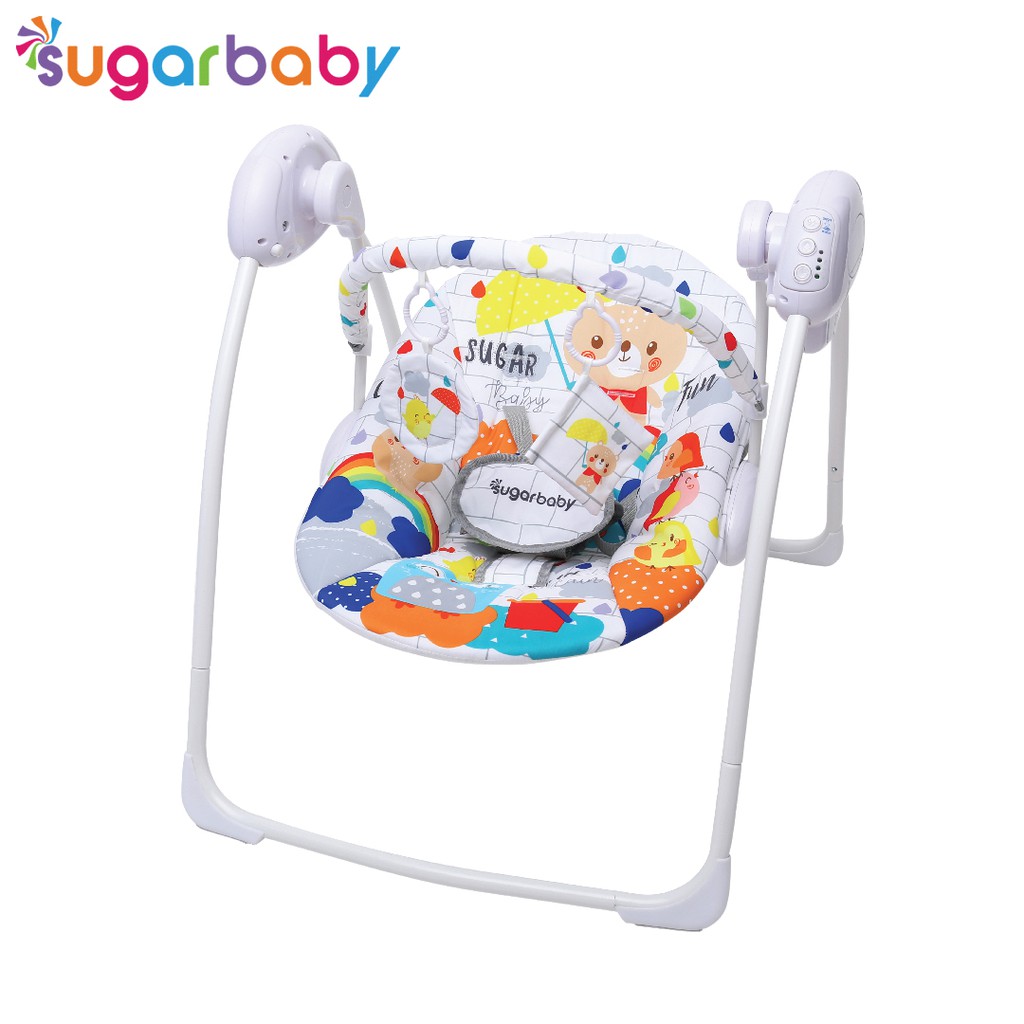 Ayunan Bayi Otomatis Sugar Baby Gold Edition Premium Swing Bouncer Motif Rainy Rainbow Putih Foto 4