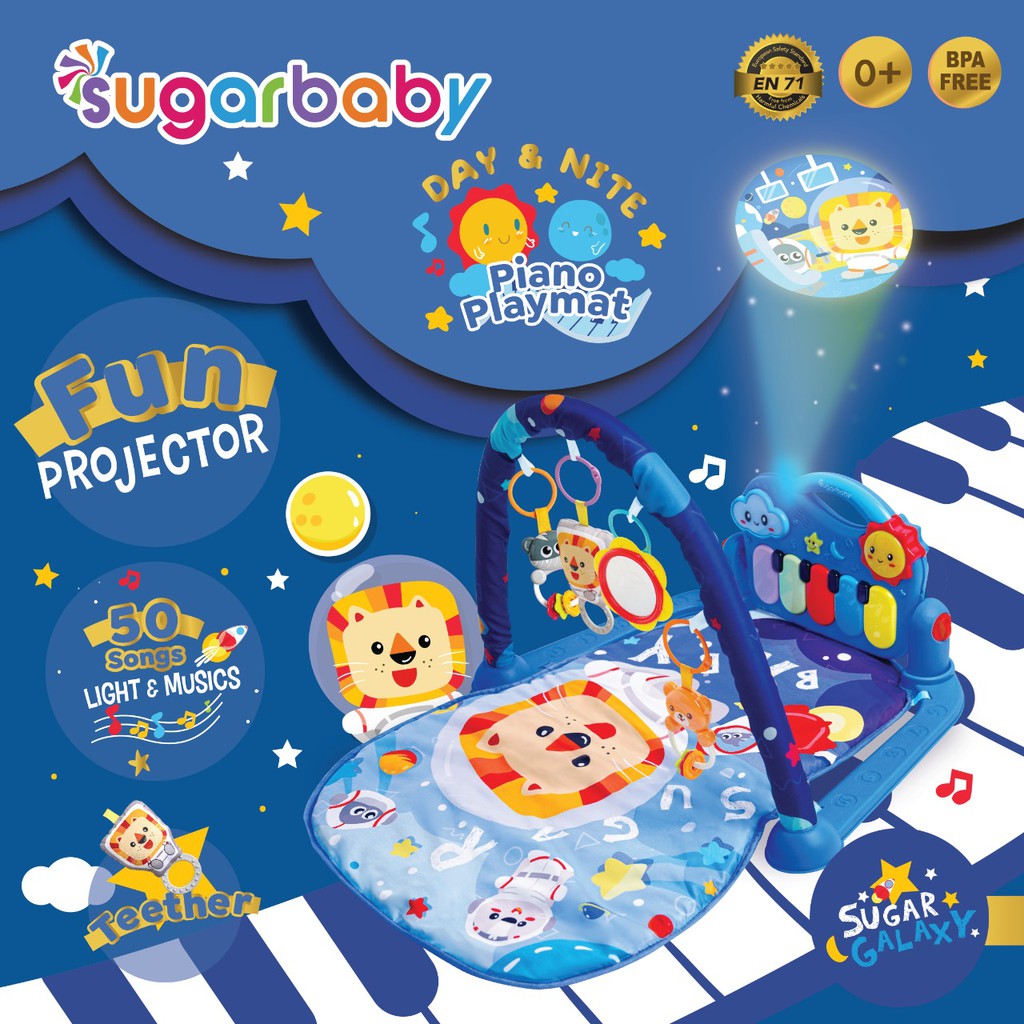 SUGARBABY Day & Nite Piano Playmat Mainan Bayi 4 Tahap dengan Fun Projector & Foto 4