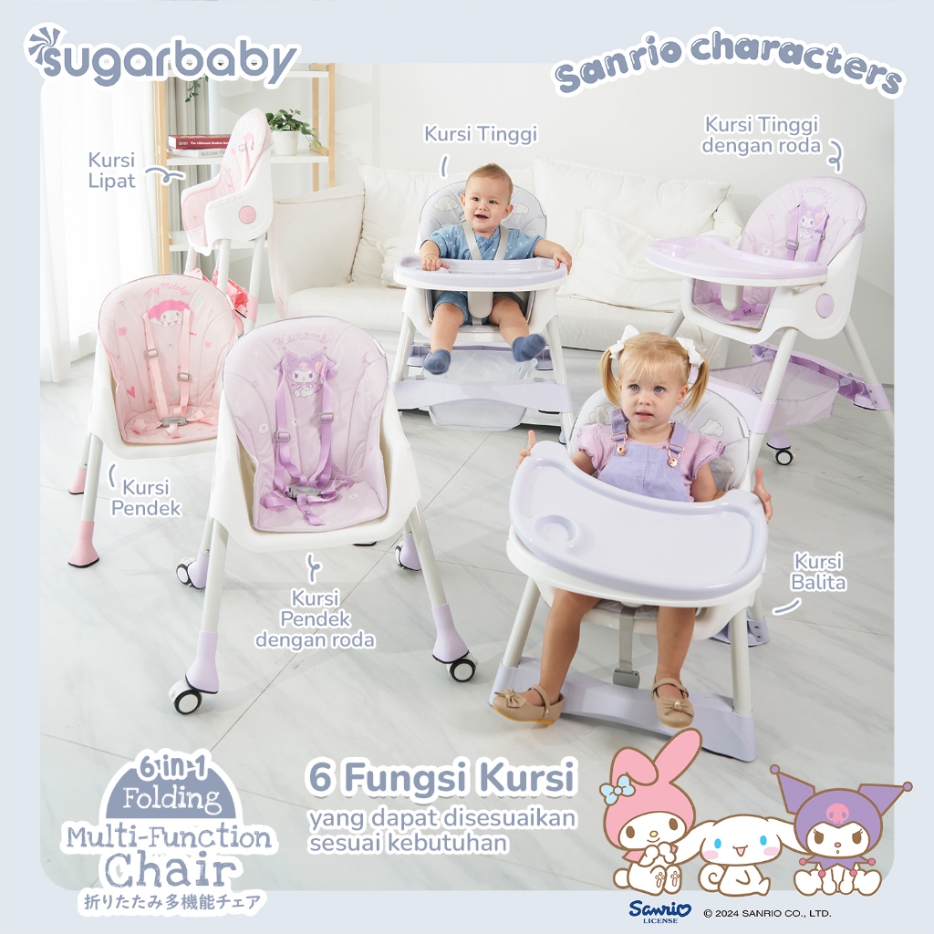 Kursi Makan Bayi Sugar Baby 6-in-1 Folding Multi-Function Chair Sanrio Collection Foto 3