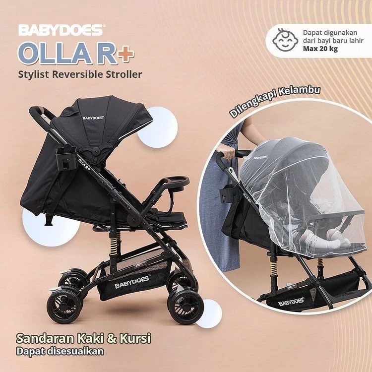 Stroller Bayi Babydoes Olla R+ Reversible Handle Suspensi Full Multifungsi Newborn - 20kg Foto 3