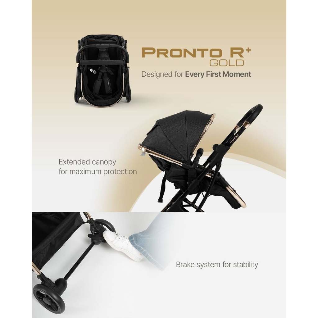 Stroller Bayi Babydoes Pronto R+ Gold Reversible Seat Bassinet Mode Newborn Foto 6