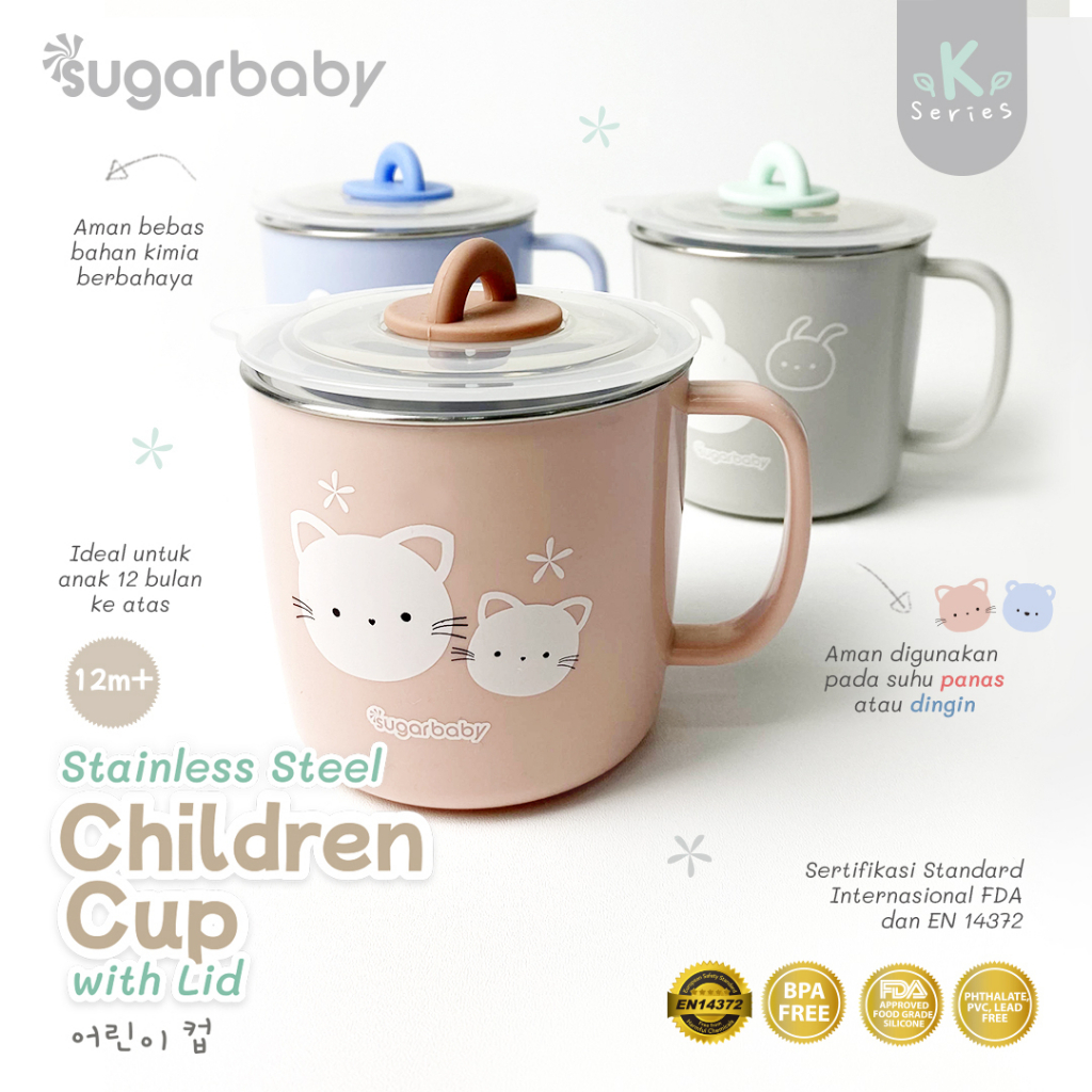 Sugar Baby Gelas Minum Anak Stainless Steel dengan Tutup 210ml SUS 304 Food Grade Foto 5