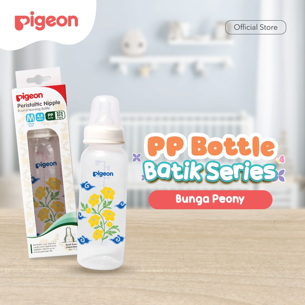 PIGEON Botol Susu SlimNeck PP RP Batik 240ml dengan Nipple S-Type Size M Foto 6