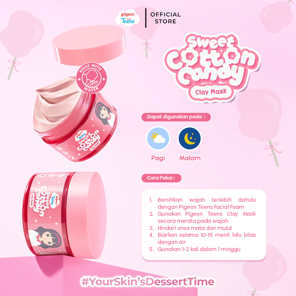 Pigeon Teens Cotton Candy Clay Mask 60GR Skincare Remaja Balancing Skin Microbiome Foto 3