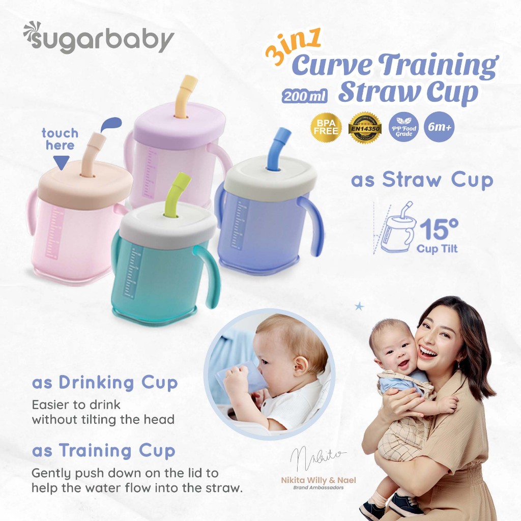 Sugarbaby 3 in 1 Curve Training Straw Cup Gelas MPASI Bayi Anti Tumpah BPA