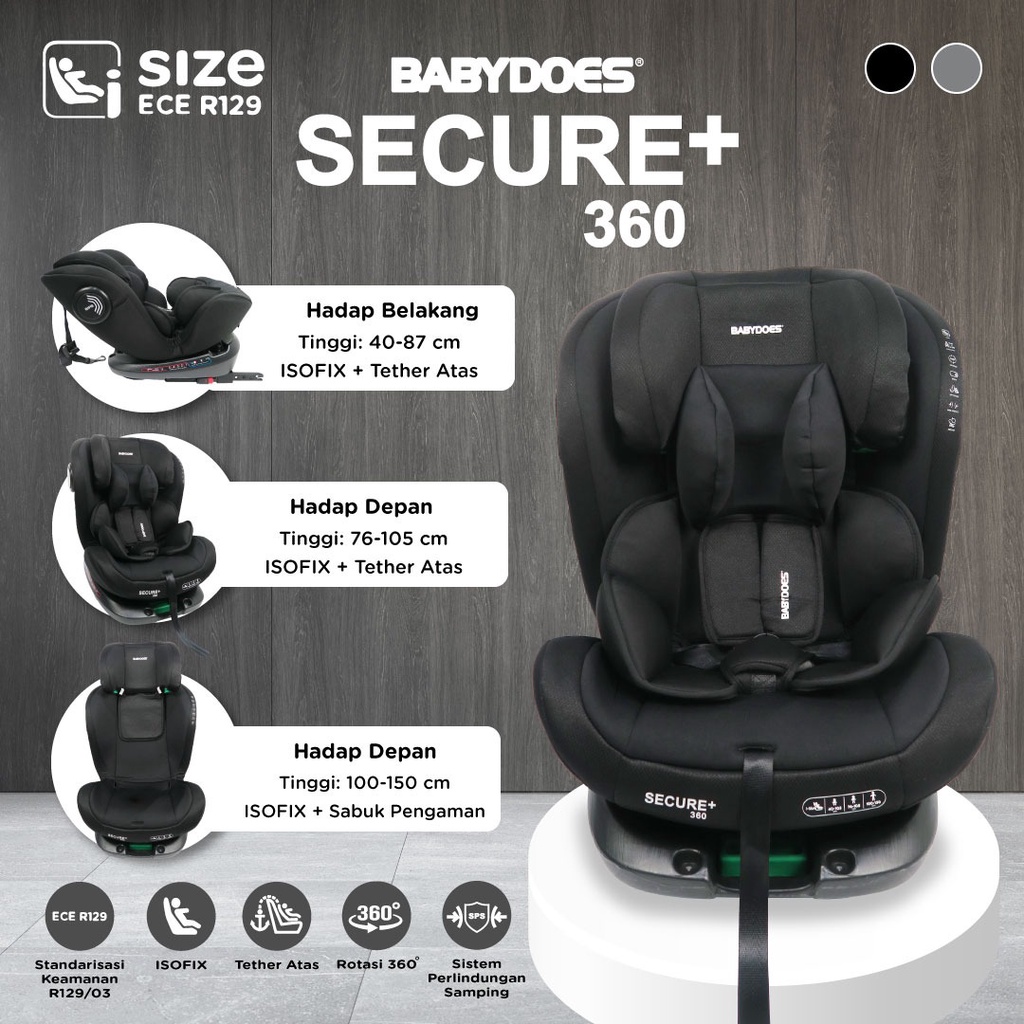 Car Seat Bayi Babydoes Secure+ 360 Isofix Tether Sistem Perlindungan Samping Foto 5